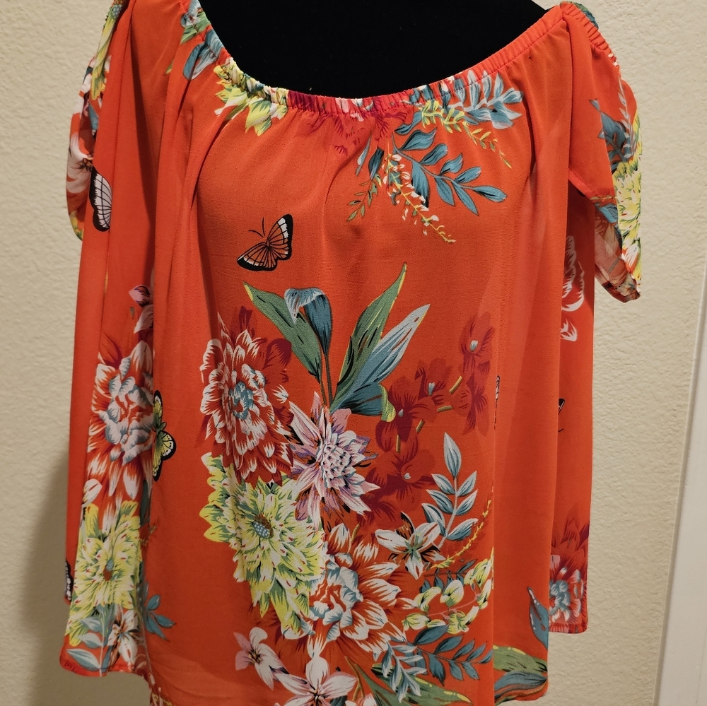 Floral Off-Shoulder Top - Orange